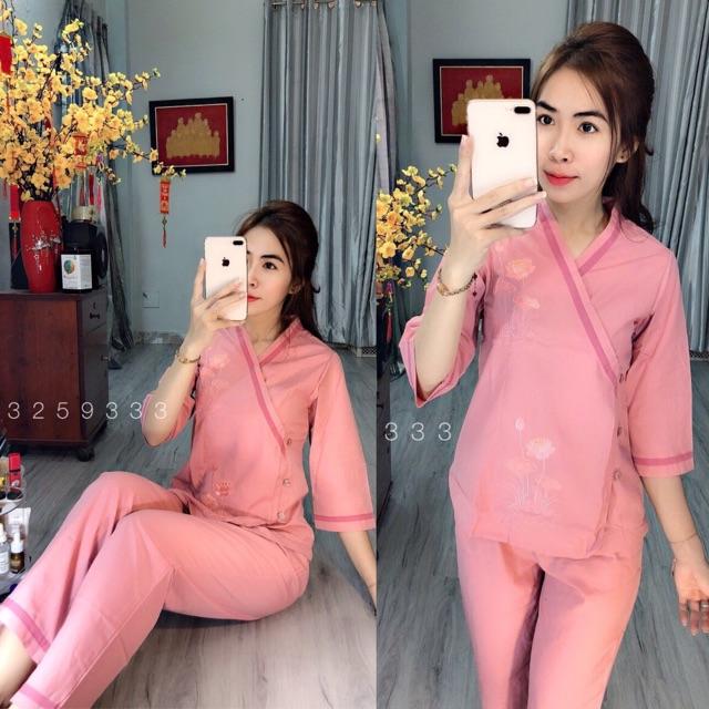 Đồ Lam Đi Chùa # Mẫu Bà Lai Viền # Đồ Bộ Nữ # Quần Áo Nữ
