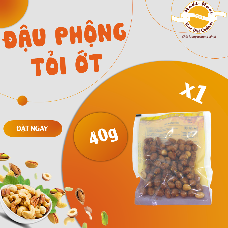 Đậu phộng tỏi ớt Hodi Navi - Tui hút chân không 40g hạt đều, đậm vị