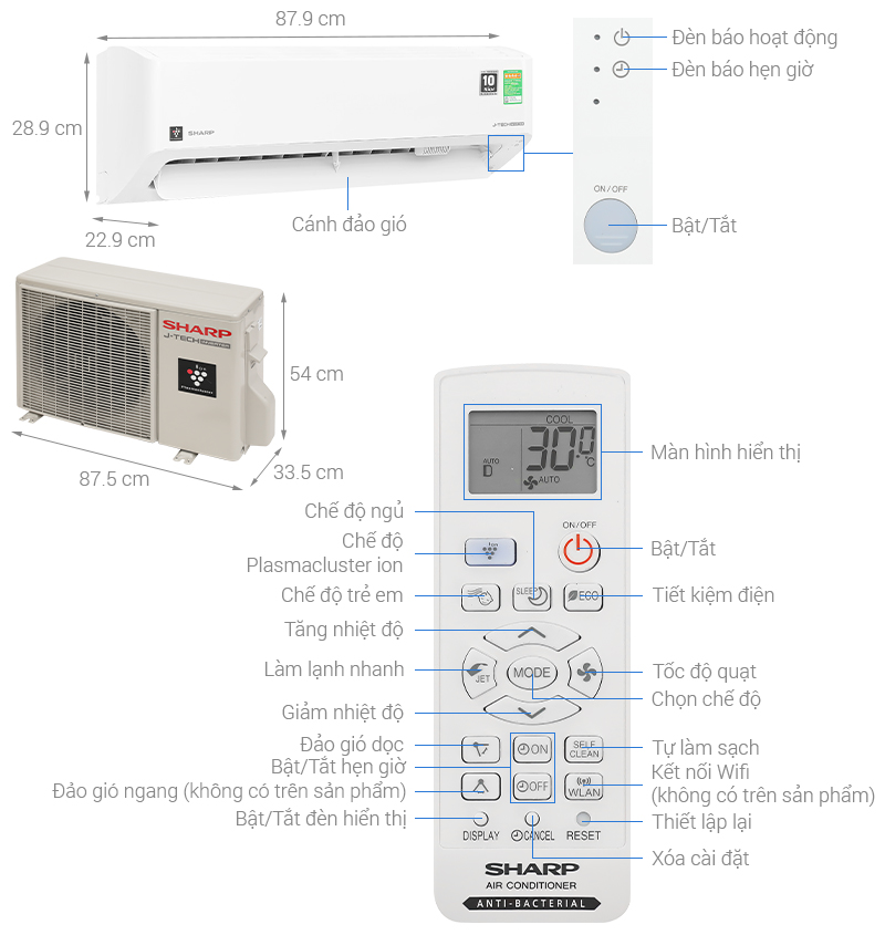 Máy lạnh Sharp Inverter 2 HP AH-XP18CMW - HÀNG CHÍNH HÃNG - CHỈ GIAO HCM