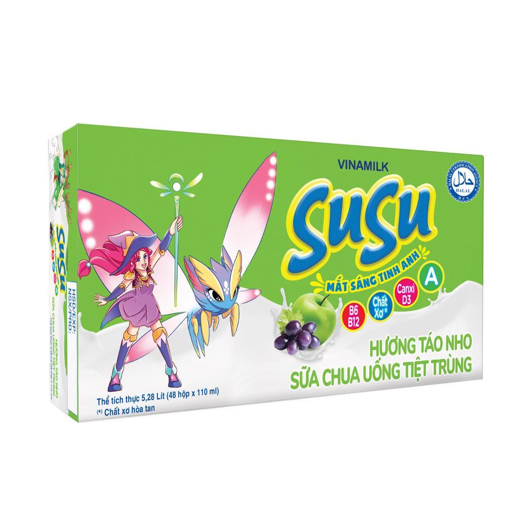 Sữa chua uống hương táo nho Vinamilk Susu - Thùng 48 hộp 110ml.