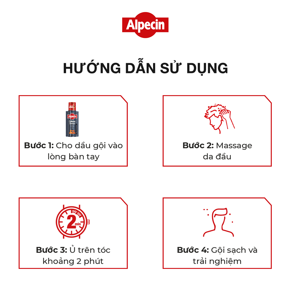 Combo 2 Dầu gội Caffeine Alpecin C1 250ml, ngăn rụng tóc và kích thích tóc mọc chắc khỏe, cho nam