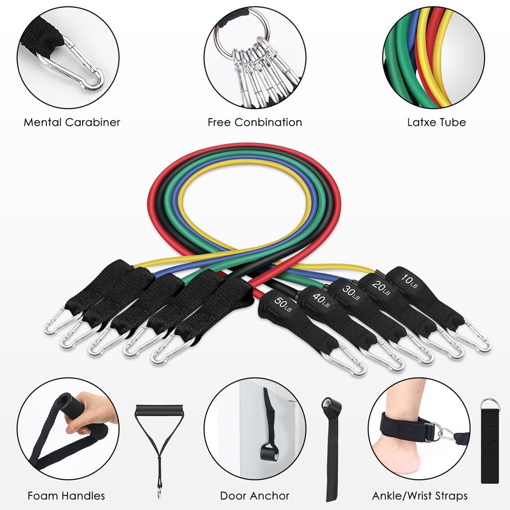 11 Pieces Resistance Bands Set with Foam Handles Workout Bands Gym Yoga Kit
