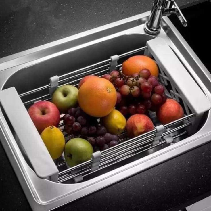 Khay Rổ Inox Co Giãn Đa Năng Úp Bát Đĩa Cốc, Đựng Thực Phẩm Rau Củ Quả Cài Chậu Rửa Bát - Dụng cụ nhà bếp