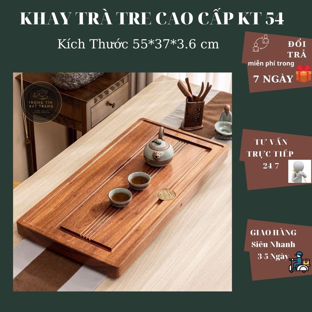Khay Trà Tre Cao Cấp Chữ Nhật Kích Thước 55*37*3.6 KT 54