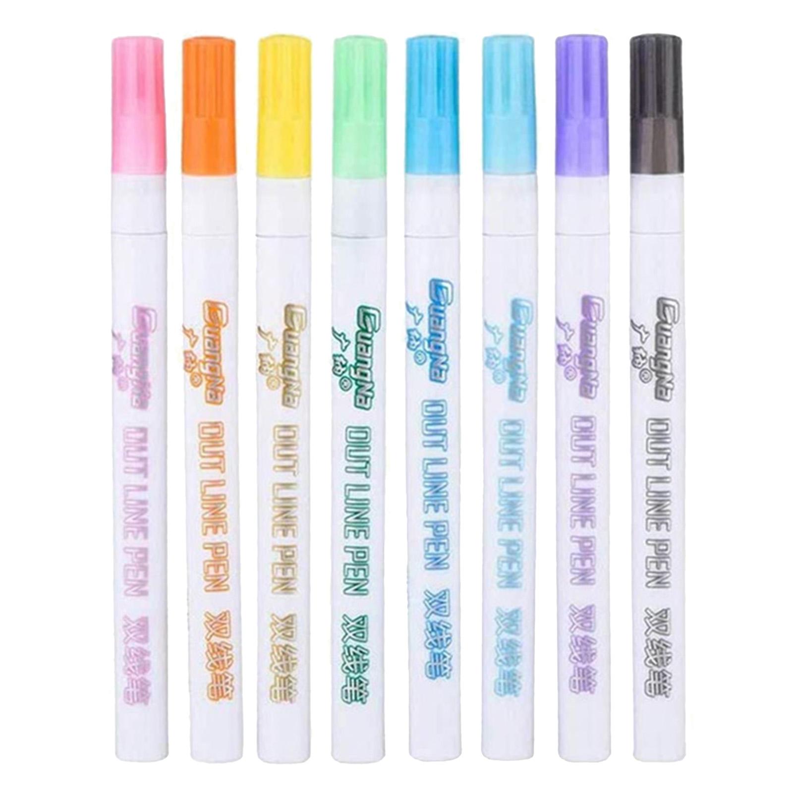 Double Line Markers Glitter Outline Pen, 8 Colors / 12 Colors Pens for Greeting Birthday Cards, Paintings, DIY Handbook, Illustration Sketching