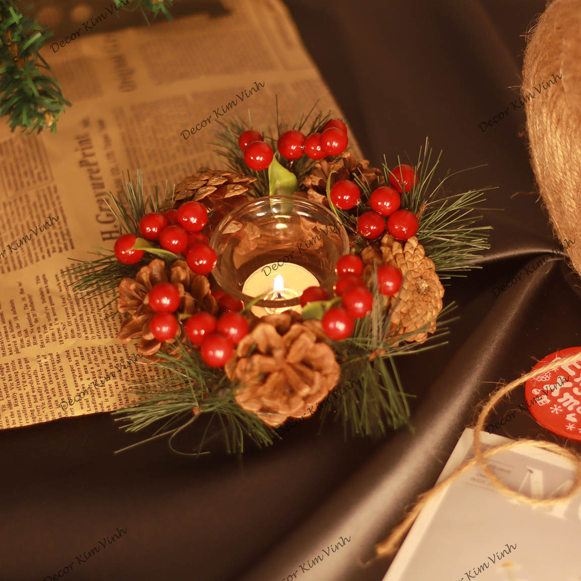 Vòng Nến Giáng Sinh NEN05 Trang Trí Noel Vintage