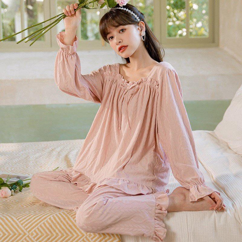 Bộ Mặc Nhà Cotton Dài Tay Nơ Mới Nhất