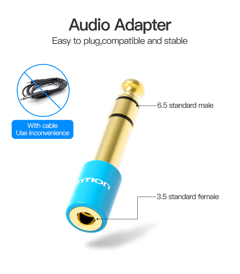 [ 6.5mm ra 3.5mm ] Đầu chuyển audio 6.5 male ra 3.5 Female Vention VABS01 - Hàng chính hãng