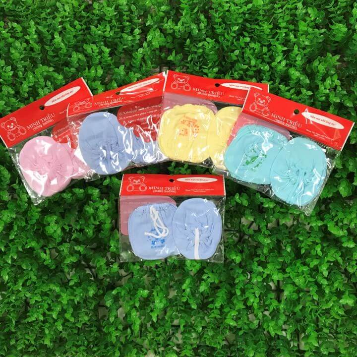 Bao tay chân-Set 5 đôi bao tay chân cột màu cho bé sơ sinh