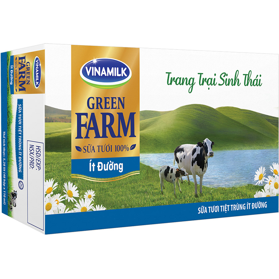 Thùng 48 Sữa Tươi Tiệt Trùng Vinamilk Green Farm - Sữa Tươi 100% Ít Đường 110ml