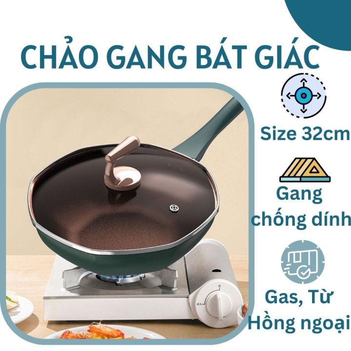 CHẢO CHỐNG DÍNH ĐÁY TỪ CAO CẤP THIẾT KẾ SÂU LÒNG, KIỂU DÁNG BÁT GIÁC ĐỘC ĐÁO, ĐƯỜNG KÍNH 32CM, ĐÁY TỪ DÙNG CHO MỌI LOẠI BẾP GIA ĐÌNH, NHÀ HÀNG