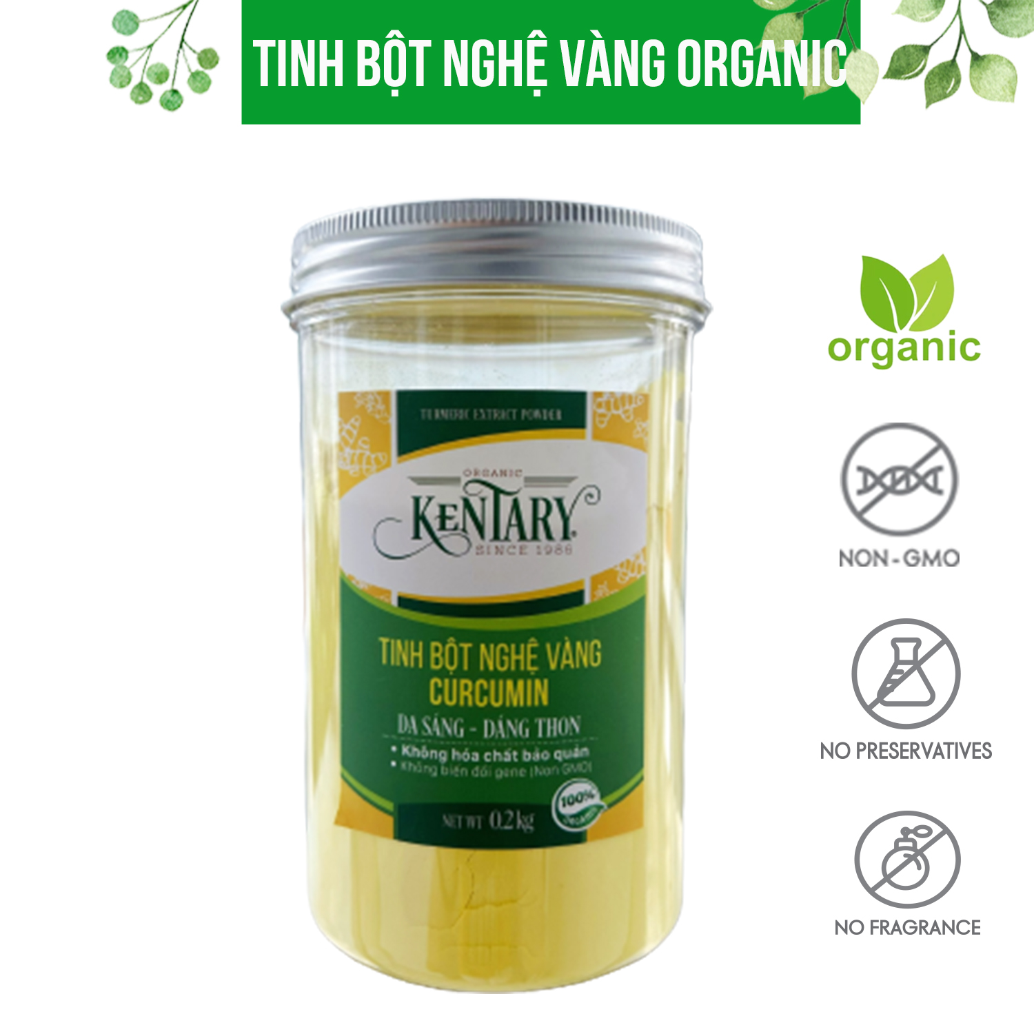 Tinh bột nghệ vàng organic Kentary hũ 250gr - siêu thực phẩm giúp thanh lọc - eat clean