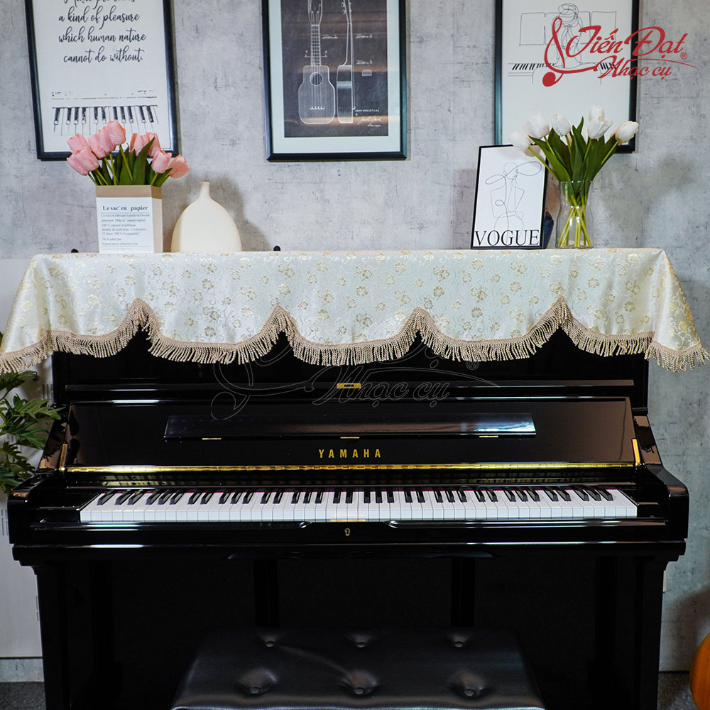 Khăn Phủ Đàn Piano Vàng Kem, Họa Tiết Bông Hoa Ku-034