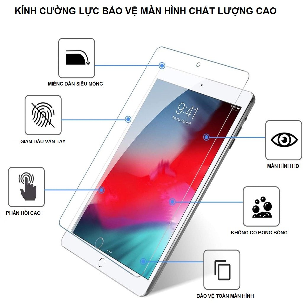 Kính cường lực bảo vệ màn hình cho ipad mini1/2/3 PKCB - tương thích với ipad có mã model A1432, A1454, A1455, A1489, A1490, A1599, A1600 - Hàng chính hãng