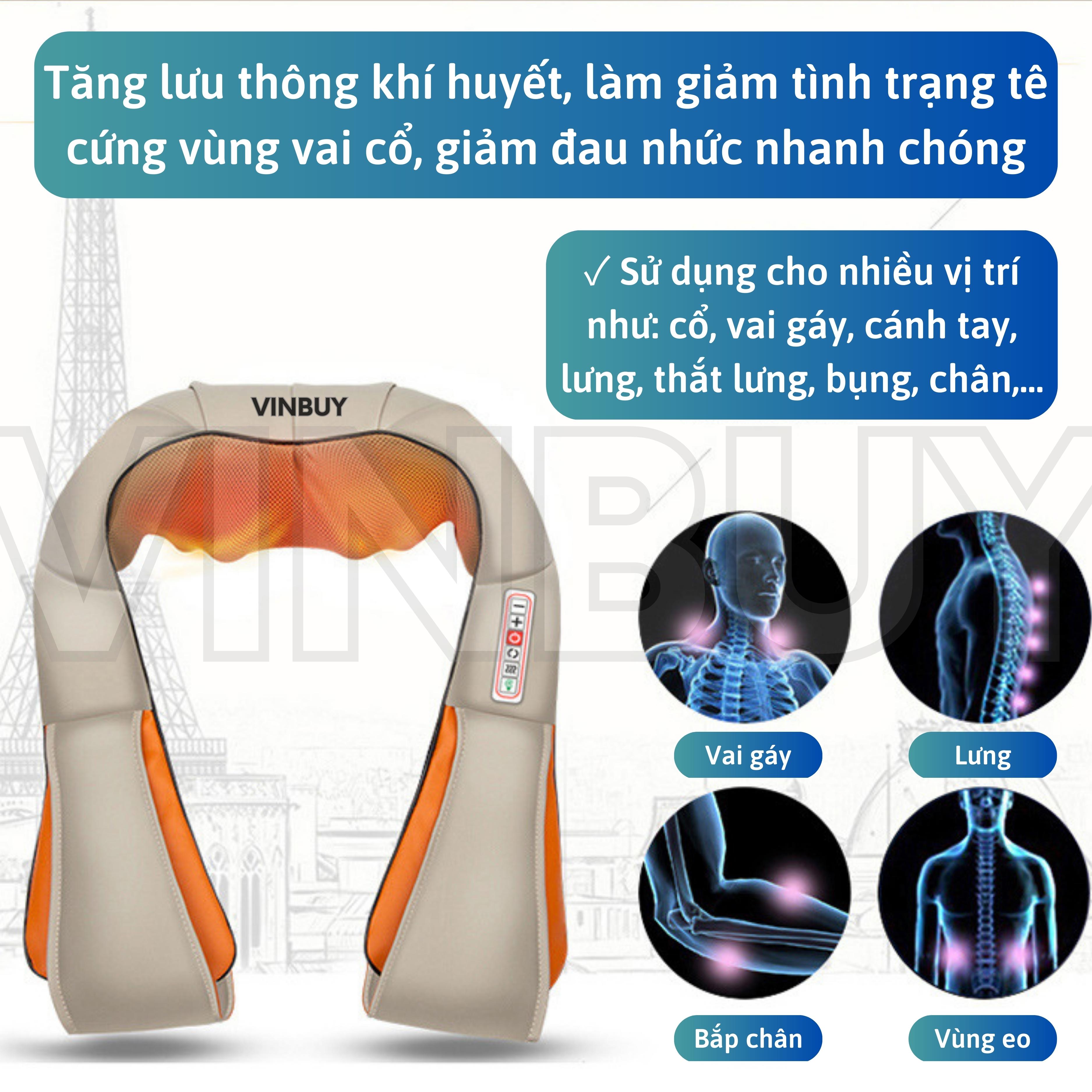 Máy Massage Cổ Vai Gáy Hồng Ngoại VINBUY, Gối Massage Cổ Vai Gáy, Đai Mát Xa Toàn Thân Chuyên Sâu, Giảm Đau Cơ, Cứng Khớp - Quà Tặng Cho Sức Khỏe - Hàng Chính Hãng