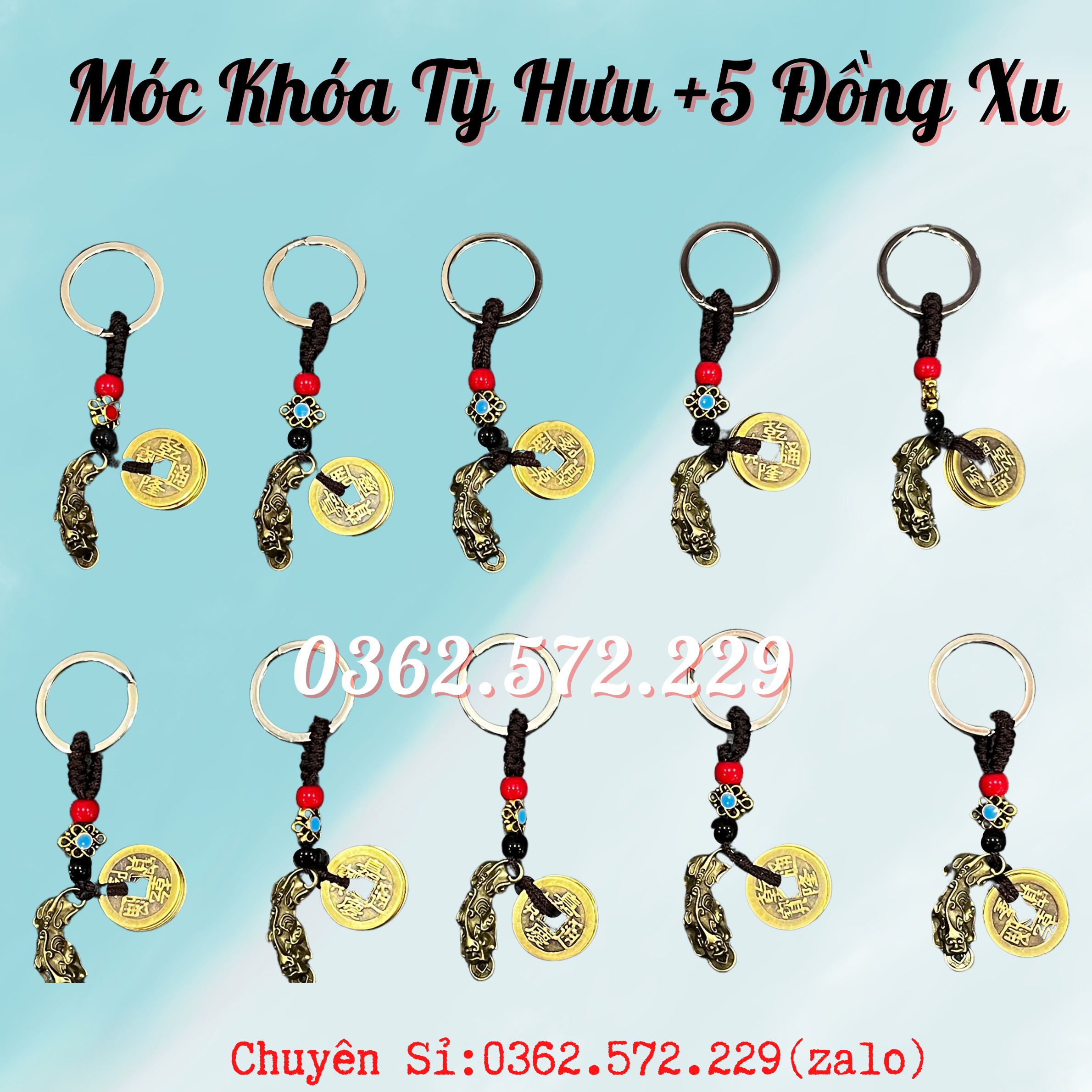 Móc Khoá Tỳ Hưu - 5 Xu Ngũ Đế Bằng Đồng Phong Thuỷ - Bình An - Tài Lộc - May Mắn