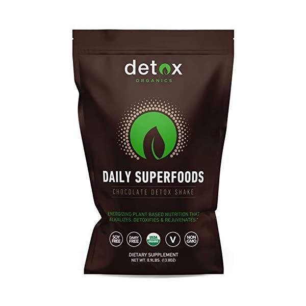 Detox Organics Chocolate Green Superfood Powder - Made with Organic Ingredients Like Kale, Wheatgrass, Chlorella, Spirulina, and Beet Juice - Perfect for Keto and Vegan Meal Replacement Shakes