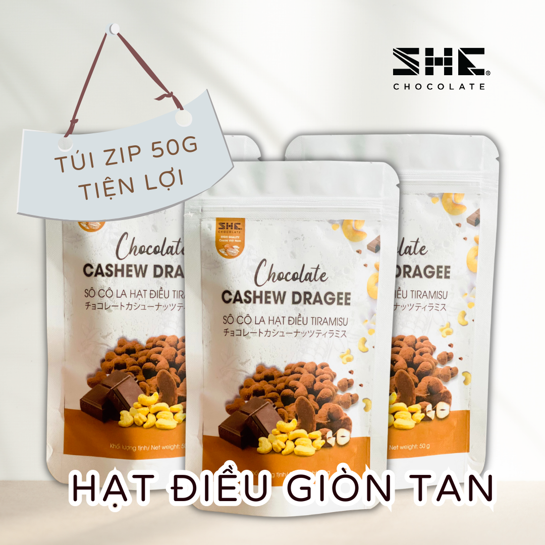 Socola Hạt điều Tiramisu - Túi 50g - SHE Chocolate - Tốt cho sức khỏe - Quà tặng người thân, dịp lễ, thích hợp ăn vặt