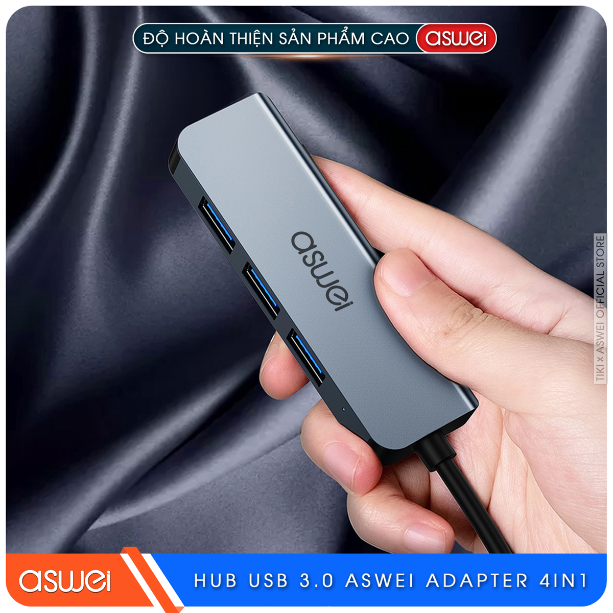 Hub Chuyển Đổi USB Type C ASWEI 4 in 1 - 4 Cổng USB 3.0 Tốc Độ Cao - Hàng Chính Hãng