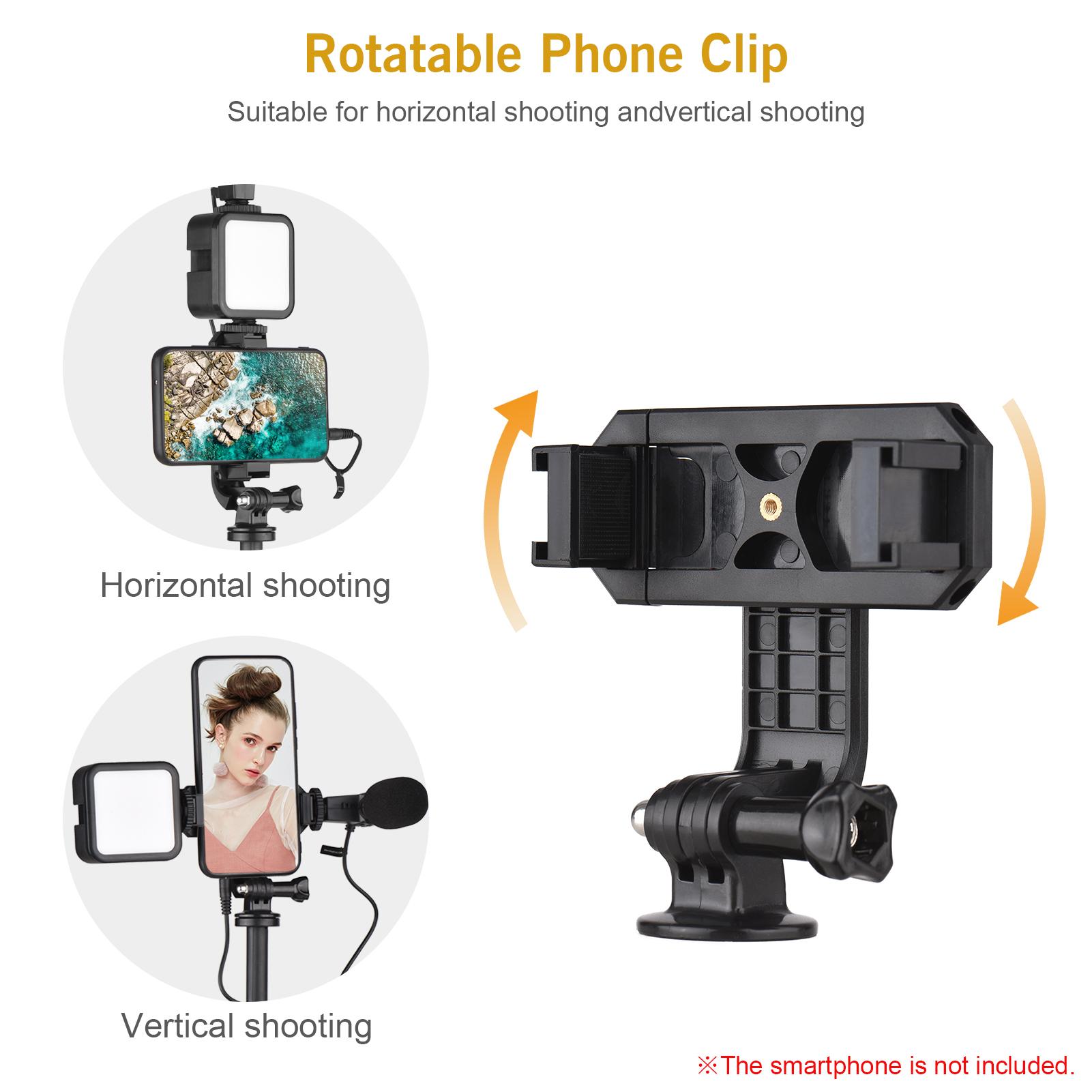 Vlog Shooting Kit Mini LED Video Light + Super Cardioid Condenser Microphone + Phone Clip + Tripod + Remote Shutter