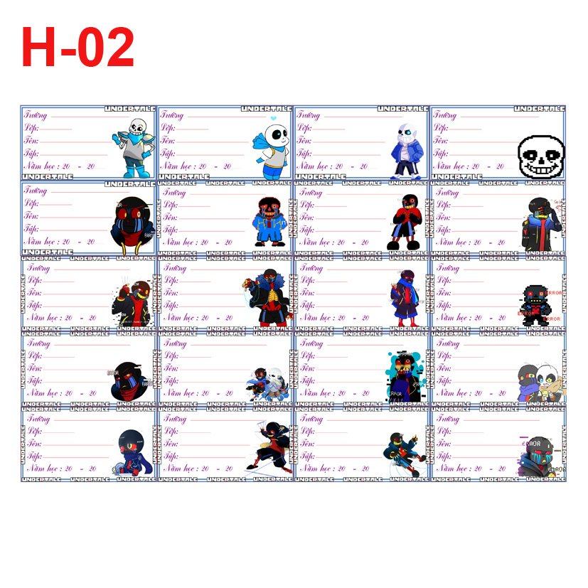 set 40 Nhãn vở Sans Undertale