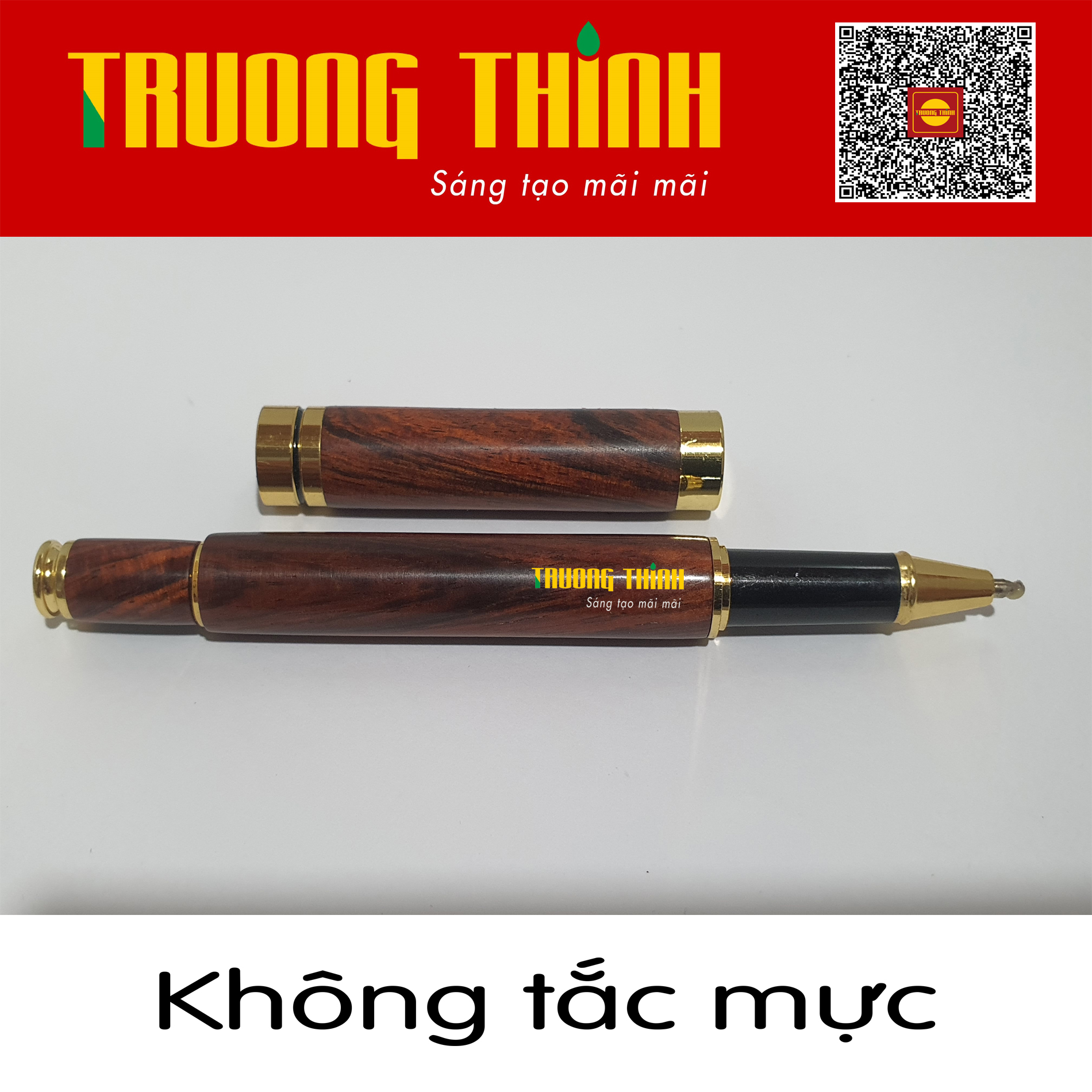 Bút Ký Gỗ Trắc Đỏ Đen Cao Cấp Chính Hãng Trường Thịnh Đẳng Cấp Doanh Nhân - Gắn Đồng Nguyên Khối. Loại Rút 14.5 cm