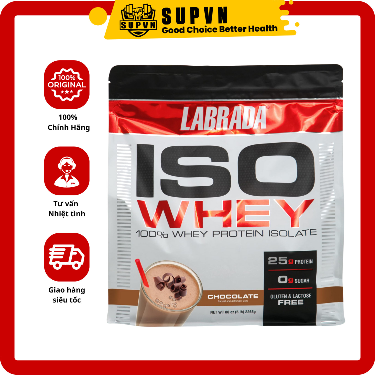 (BBT) Iso Whey Labrada (5Lbs - 2.3Kg) Whey Protein Isolate Hỗ Trợ Tăng Cơ Giảm Mỡ Bổ Sung Bcaa, Glutamine Không Lactose