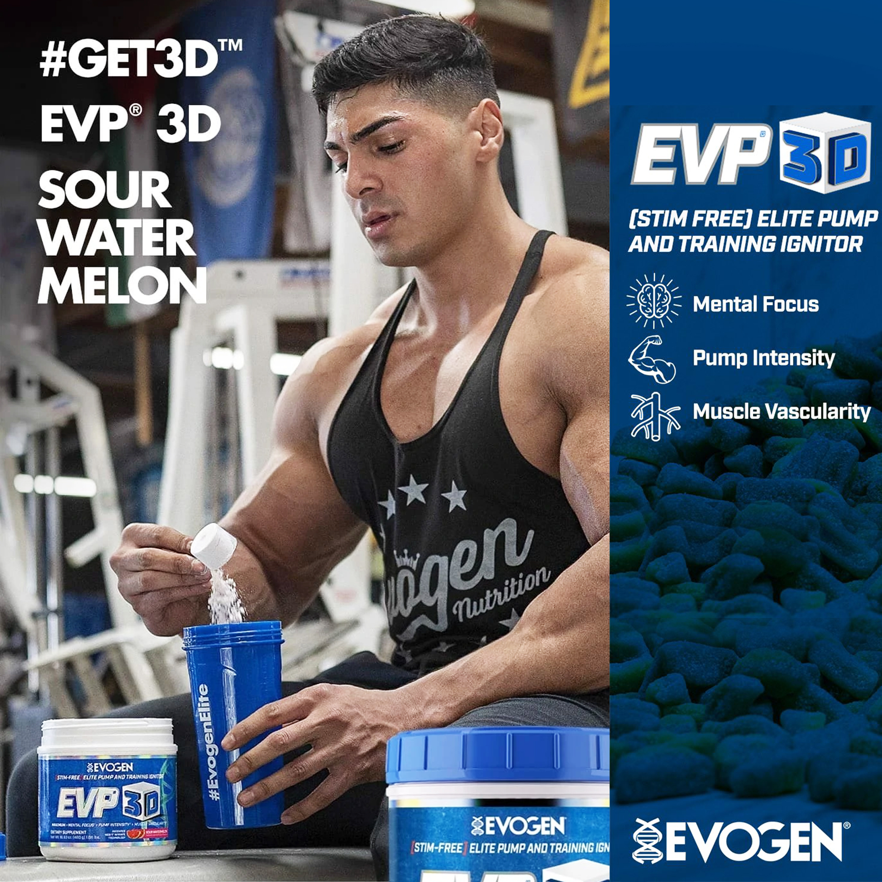 Combo Pre-workout EVOGEN EVP-3D Nguồn Năng Lượng Cao - Siêu Tăng Cơ Không Chất Kích Thích, Thích hợp cho Gymer tập luyện vào buổi tối &amp; Tặng kèm bình nước 600ml ( Màu ngẫu nhiên )