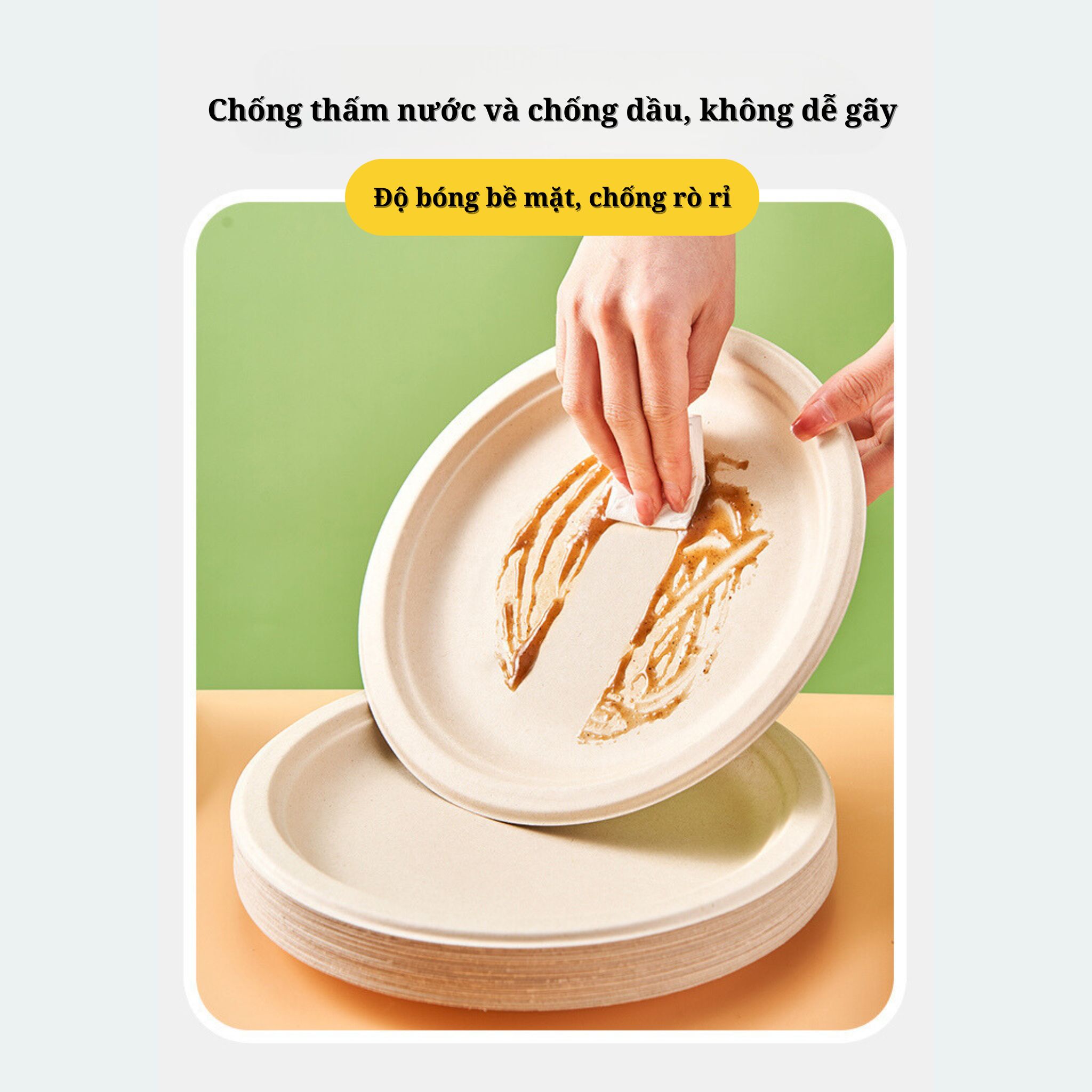 Đĩa giấy dựng đồ ăn dùng một lần Suncojia, tự phân huỷ sinh học, chống thấm nước và dầu