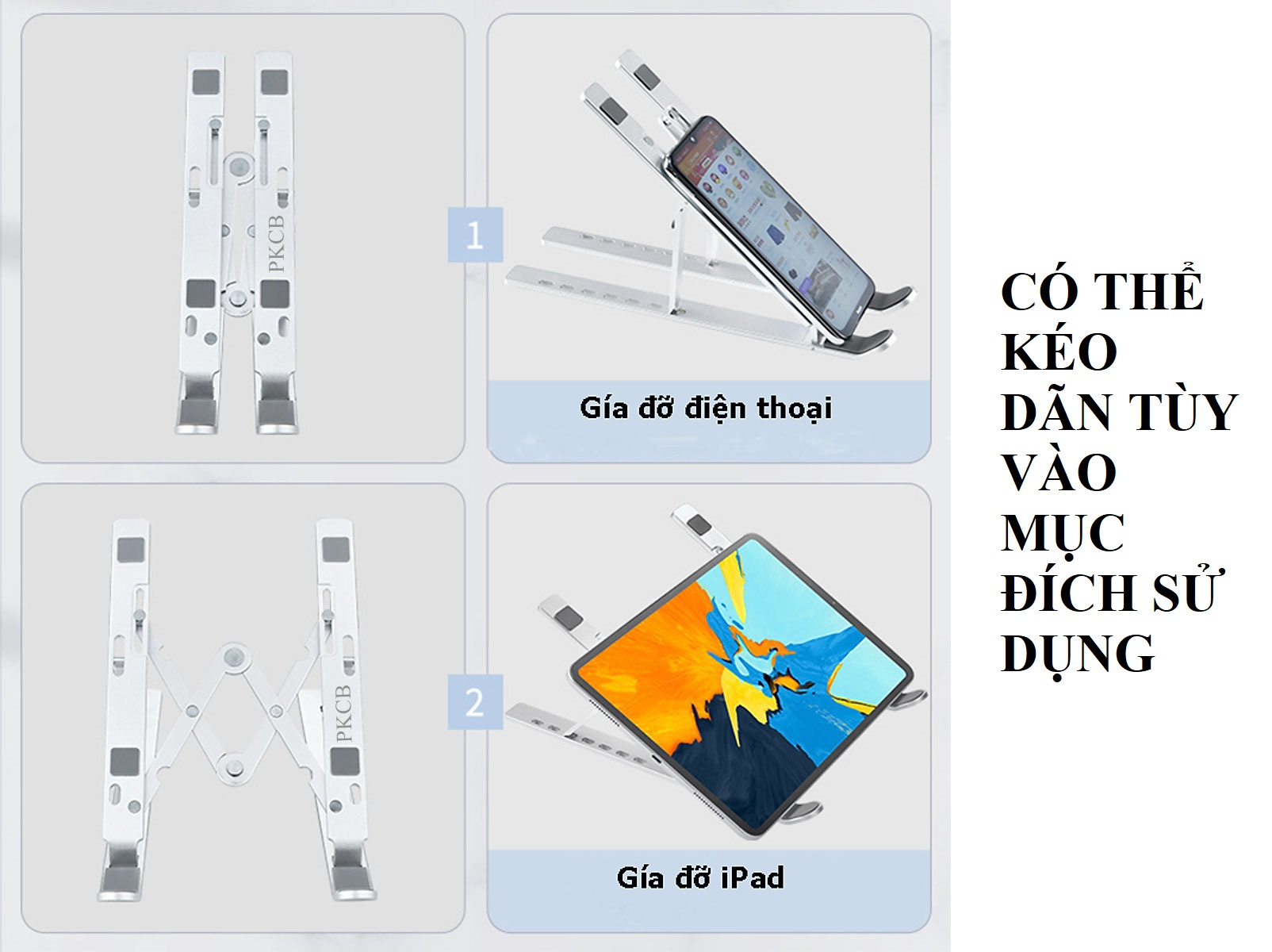 Giá đỡ hợp kim nhôm cao cấp gấp gọn dành cho Laptop, điện thoại giúp tản nhiệt có thể điều chỉnh độ cao hàng chính hãng PKCB HPT1026