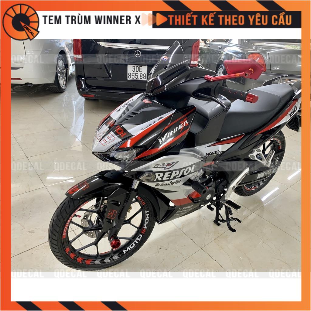 Tem trùm dành cho WinnerX phong cách Repsol bạc đỏ đen decal 3 lớp