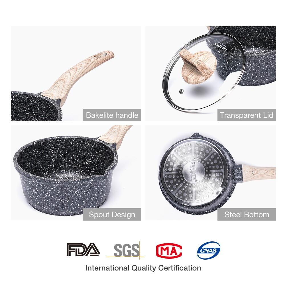 Chảo nấu nước sốt chống dính Carote Essential Woody Saucepan 16/18cm có nắp đậy Phù hợp cho mọi loại bếp kể cả bếp từ