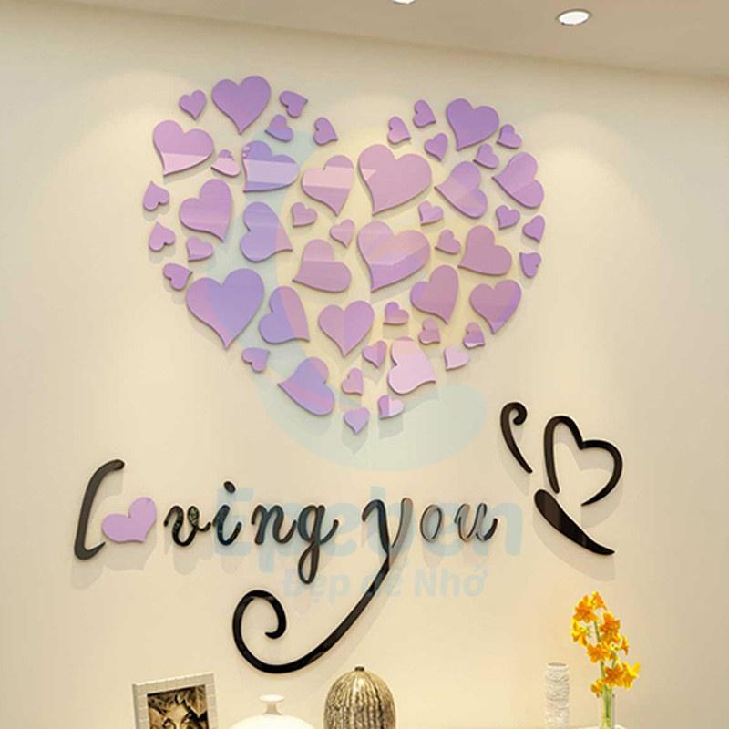 Tranh dán tường mica 3d decor khổ lớn i love you trang trí phòng khách, phòng ngủ, phòng cưới