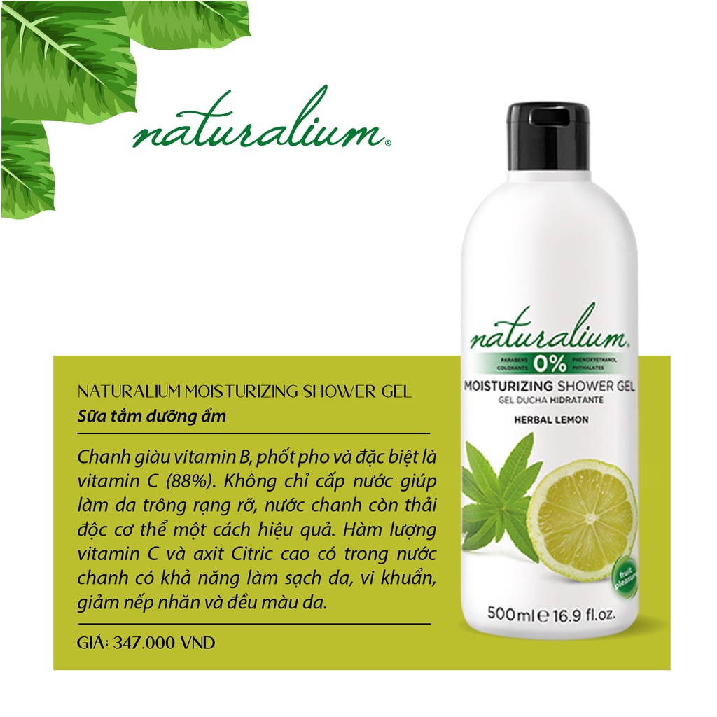 Sữa tắm dưỡng ẩm NATURALIUM hương chanh 500ml giúp làm sạch da, vi khuẩn, ngăn ngừa lão hoá và làm đều màu da