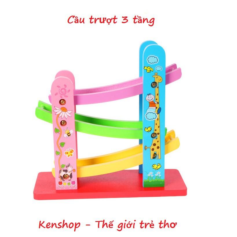 Đồ chơi gỗ Cầu trượt Ô tô 3 tầng cho bé KB216022, Đồ Chơi Xe Cầu Trượt Kèm ô tô