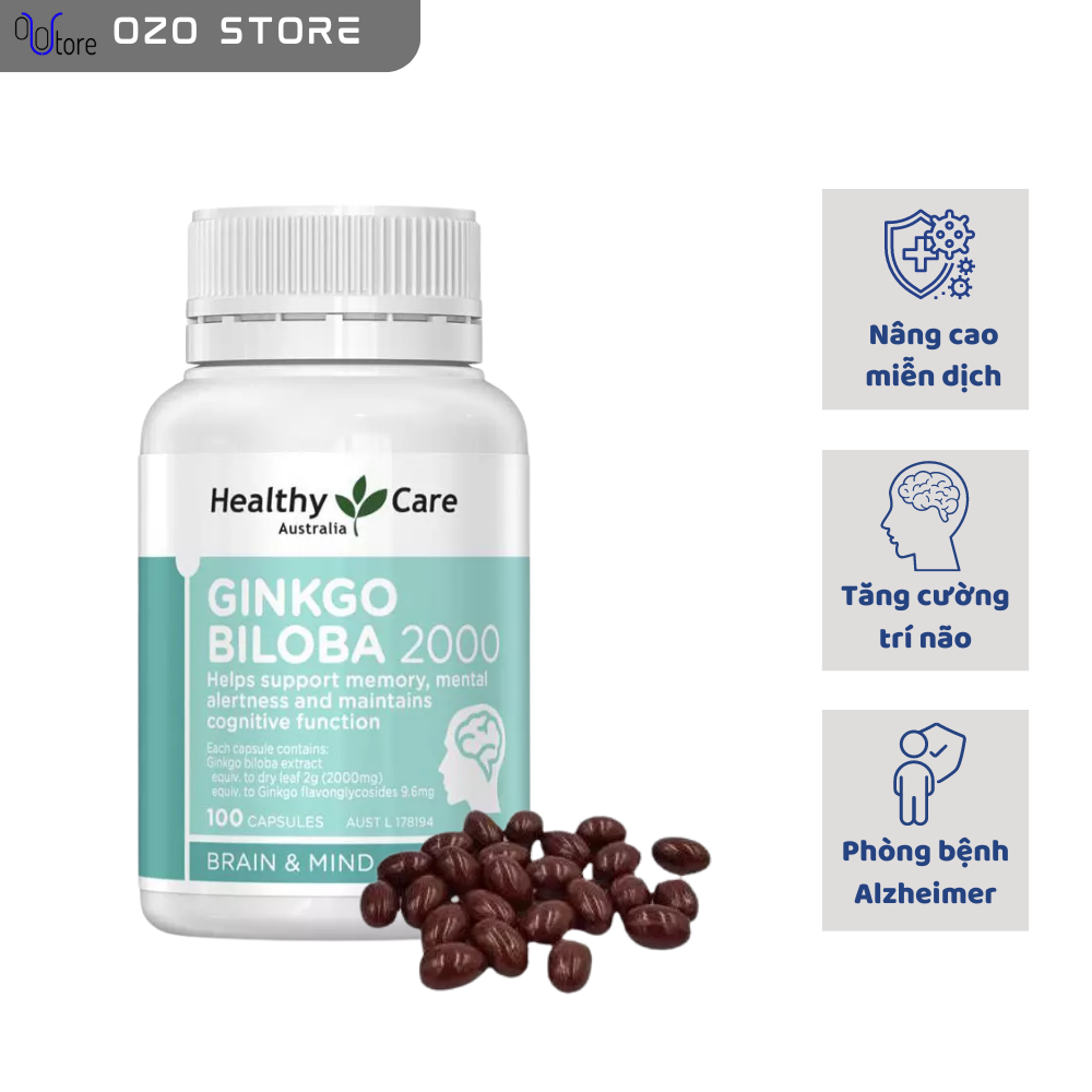 Viên uống bổ não Healthy Care Ginkgo Biloba 100 viên