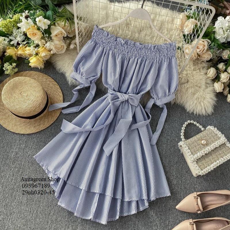 29nh0320-ĐẦM SỌC TRỄ VAI ĐUÔI TÔM s-6xl