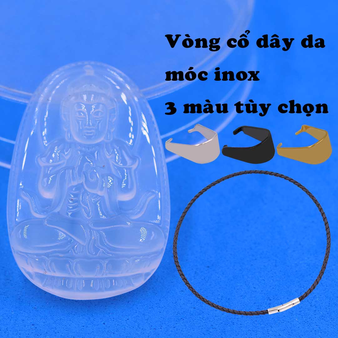 Mặt Phật Đại nhật như lai mã não trắng kèm vòng cổ dây da đen + móc inox trắng, mặt dây chuyền Phật bản mệnh, Bất động minh vương-A di đà-Đại nhật như lai- Đại thế chí-Hư không tạng-Phổ hiền-Thiên thủ thiên nhãn-Văn thù