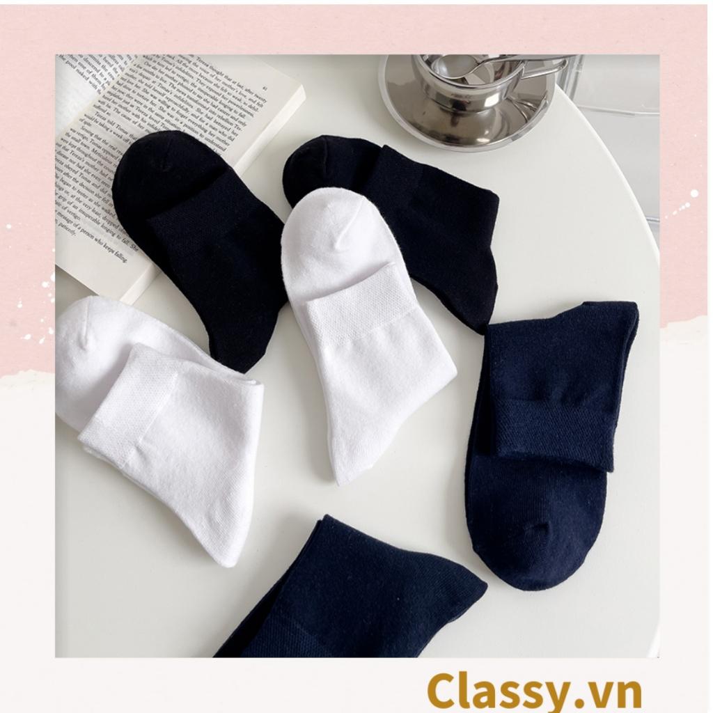 Tất cổ cao Classy, vớ cổ cao chất liệu dệt kim, vải trơn 4 mùa màu basic G1405