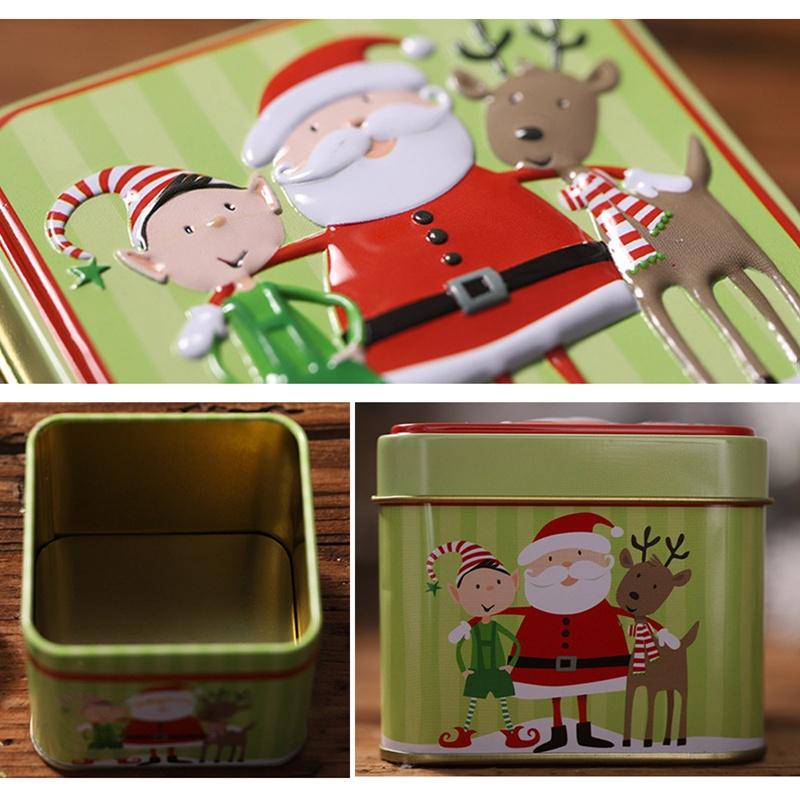 Hộp thiếc vuông đựng bánh kẹo phong cách Giáng Sinh