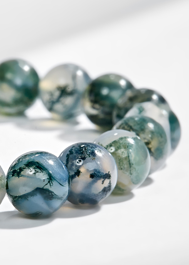 Vòng Tay Đá Bằng Ngọc Thủy Tảo Phối Charm Bạc