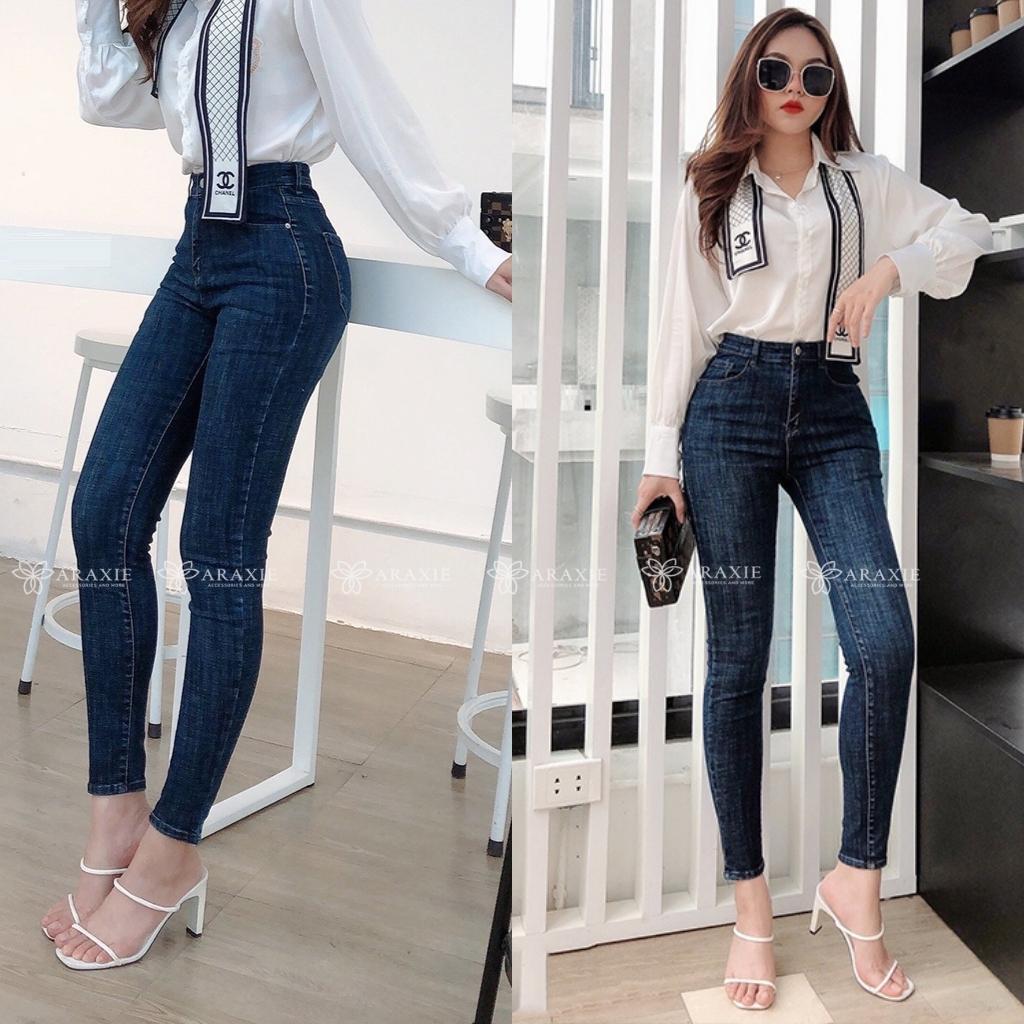 Quần bò nữ ôm cạp cao Araxie Quần Jean Skinny nữ Lưng Cao màu xanh co giãn tốt hack dáng M9451