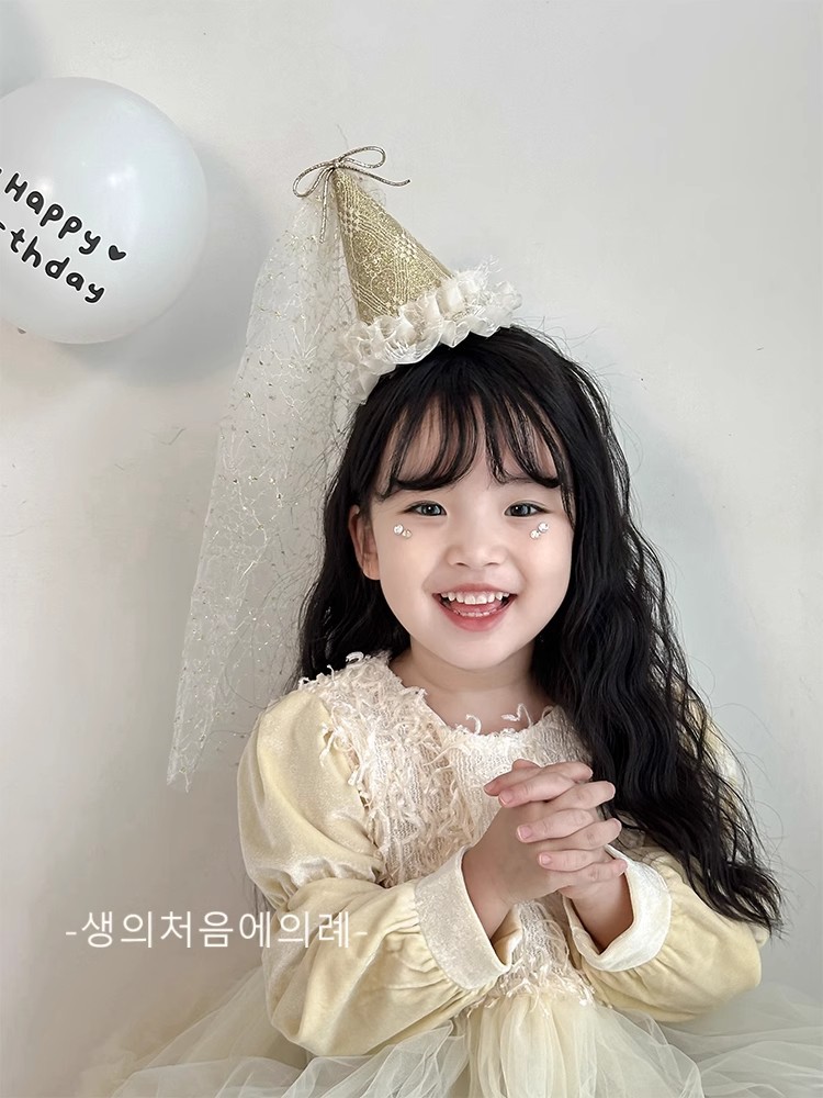 Kẹp mũ sinh nhật công chúa, kẹp tóc hình mũ 3d đính voan xinh xắn