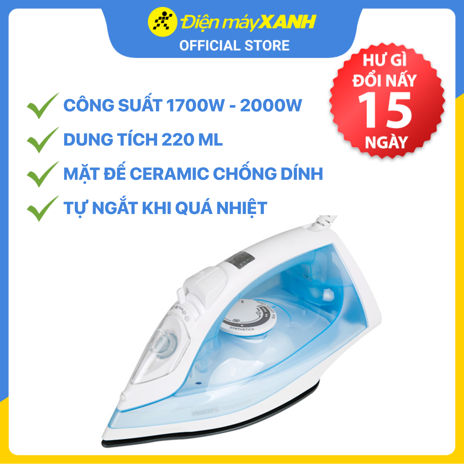 Bàn ủi hơi nước Philips GC1740 (2000W) - Hàng chính hãng