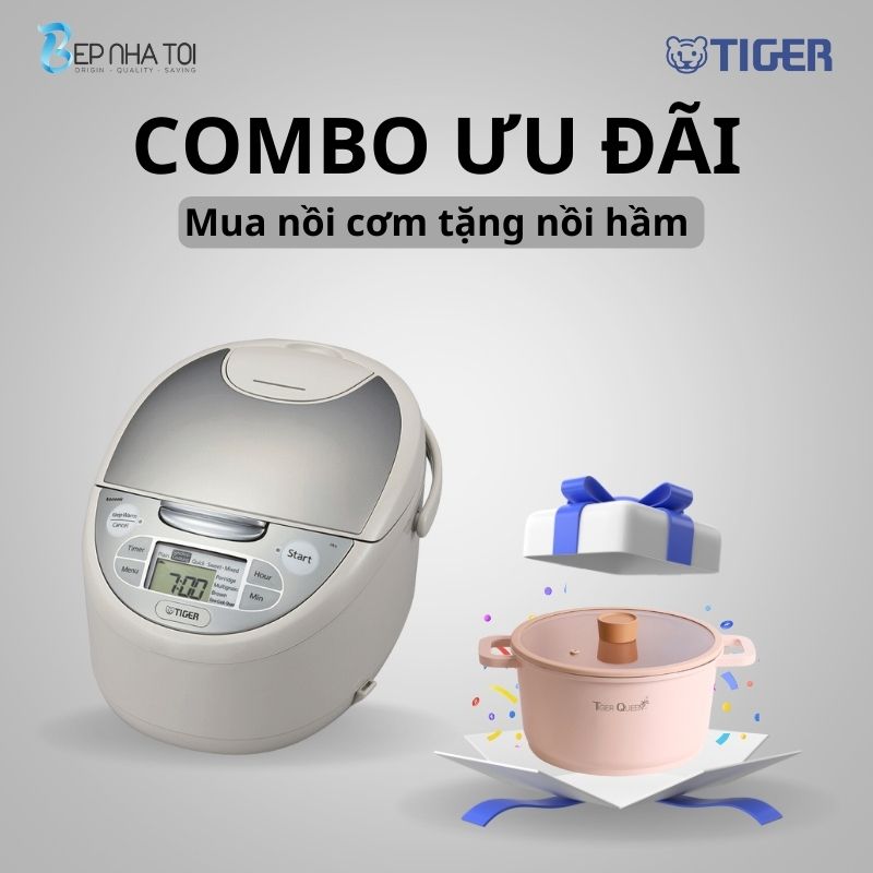 COMBO TIGER ƯU ĐÃI : Mua nồi cơm điện JAX-S18W tặng nồi hầm Tiger Queen CWCP-24CH - Hàng chính hãng