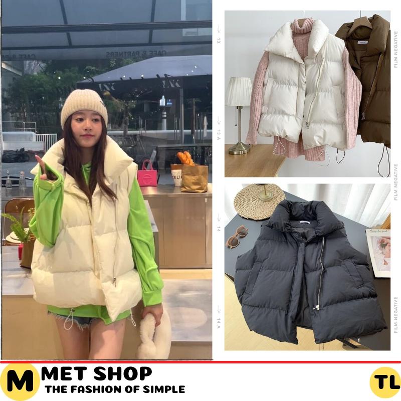 Phao Ghi Lê Nữ, Áo khoác sát nách 3 màu đen nâu trắng thời trang Hàn. MET SHOP