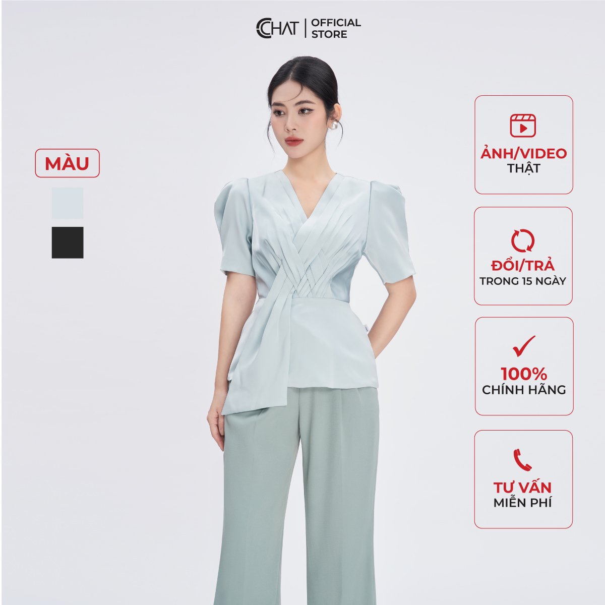Áo Kiểu Nữ Dáng Peplum Vạt Chồng Đan Eo Chất Lụa Cao Cấp Mềm Mịn 53ANL2001OT