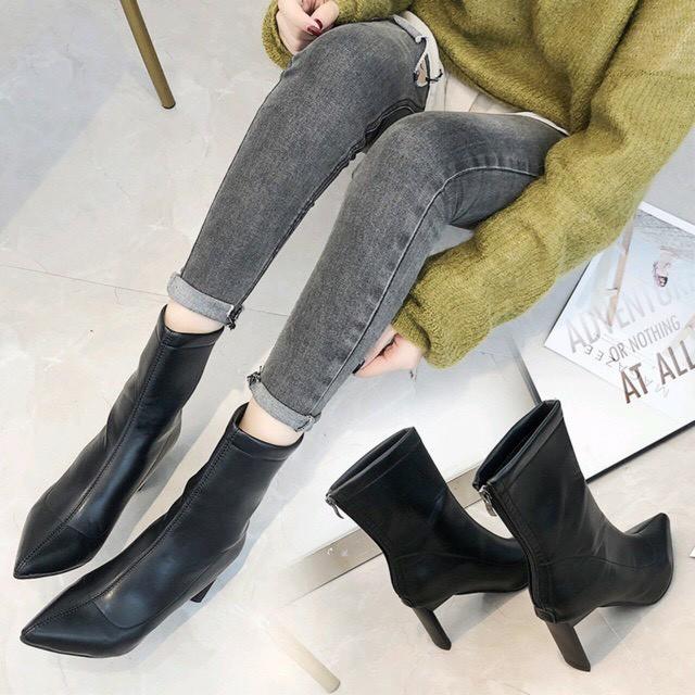 Bốt lửng da lì hơi bóng gót vát 8 phân (mã D19