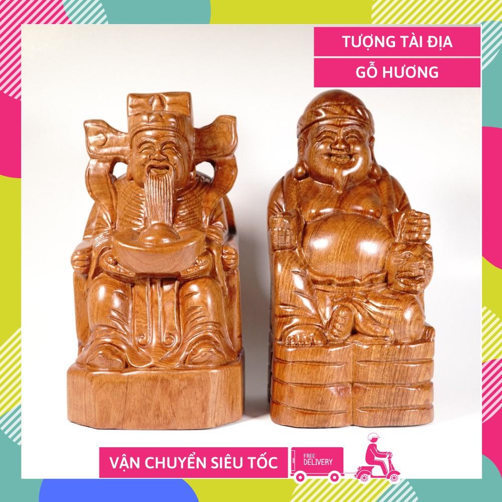 Cặp tượng Tài Địa gỗ hương nguyên khối