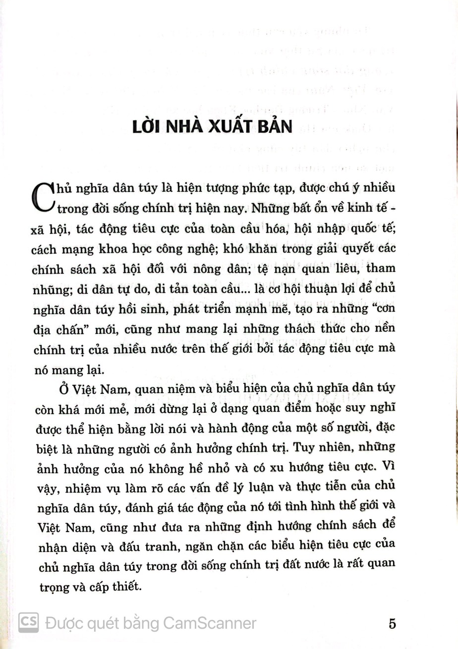 Chủ nghĩa dân túy trong đời sống chính trị thế giới và gợi ý tham khảo đối với Việt Nam